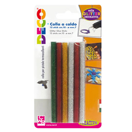 12 stick colle glitter assortite per pistola mini tg02m Ø.7mm - lungh.10cm cwr