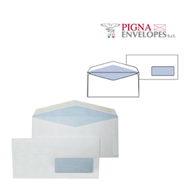 25 buste bianche 110x230mm c/finestra 70gr glace pigna