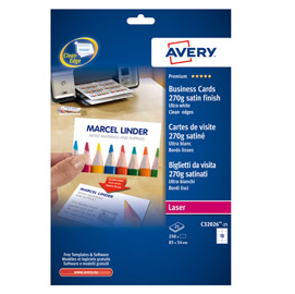 250 biglietti visita 85x54mm laser 270gr fronte/retro quickclean™ avery