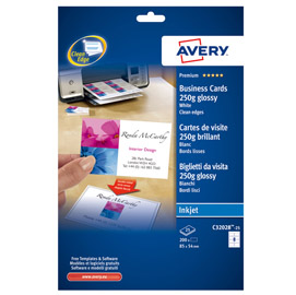 200 biglietti visita 85x54mm 250gr glossy inkjet fronte/retro quickclean™ avery