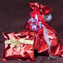 50 buste regalo in ppl metal lucido 25x40cm rosso senza patella adesiva