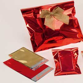 50 buste regalo in ppl metal lucido 35x50+5cm argento con patella adesiva