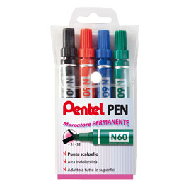 Astuccio marcatore pentel pen n60 4 colori p.scalpello