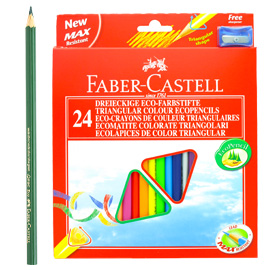 Astuccio 24 pastelli colorati triangolari eco + temperino faber castell