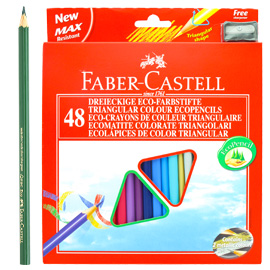 Astuccio 48 pastelli colorati triangolari eco + temperino faber castell