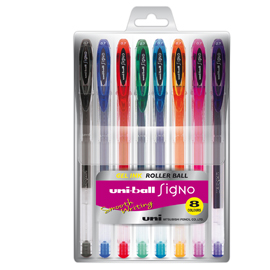 Astuccio 8 penna sfera gel uni-ball signo 0,7mm col.assort. Uni mitsubishi