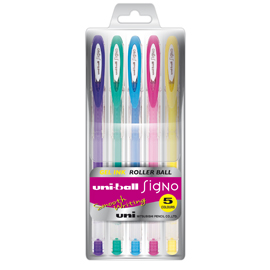 Astuccio 5 penna sfera gel uni-ball signo 0,7mm col.assort.pastel uni