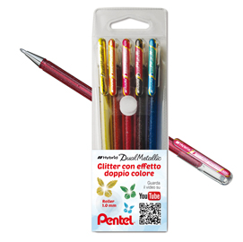 Astuccio 5 roller gel hybrid dual metallic 1,0mm colori assoritit pentel