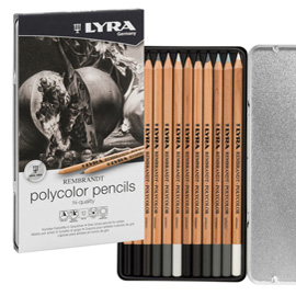 Astuccio metallo assortimento 12 matite grigie rembrandt polycolor lyra
