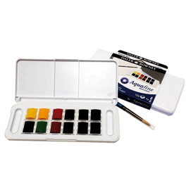 Acquerelli aquafine scatola in plastica pocket 12 godet+pennello daler rowney