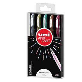 Astuccio 5 penna sfera gel uni-ball signo 0,8mm col.ass. Metal uni mitsubishi