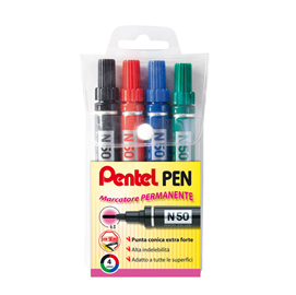 Astuccio marcatore pentel pen n50 4 colori assortiti punta tonda