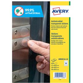 Adesivo tondo antimicrobico in poliestere trasparente - 10 fogli a4 (63 et/fg) - avery