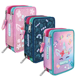 Astuccio 3 zip candy collection - 19,5 x 7,5 x 12,9 cm - tessuto - fantasie assortite - giotto
