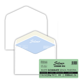 Busta busta silver matic fsc  - senza finestra - gommata - 11,4 x 16,2 cm - 80 gr -  bianco - pigna - conf. 500 pezzi