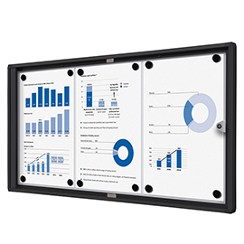 Bacheca per interni - con ante battenti -  3 fogli a4 - cornice nera - orizzontale - showdown