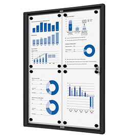 Bacheca per interni - con ante battenti -  4 fogli a4 - cornice nera - verticale - showdown