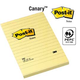 Blocco 100fg post-it®giallo canary™ 102x152mm giallo a righe 660