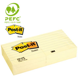 Blocco 100fg post-it®giallo canary™ 76x127mm giallo a righe 635