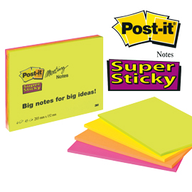 Blocco 45foglietti post-it®super sticky 203x152mm meeting note neon 6845-ssp