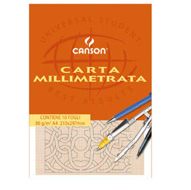 Blocco carta opaca millimetrata 210x297mm 10fg 80gr canson
