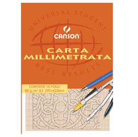Blocco carta opaca millimetrata 297x420mm 10fg 80gr canson
