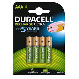 Blister 4 pile ricaricabili aaa - ministilo 800mah duracell precharged