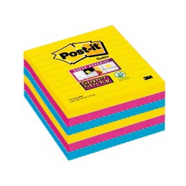 Blocco 90foglietti post-it®super sticky 101x101mm righe 675-ss6-rio col. Rio