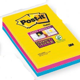 Blocco 90 foglietti post-it®super sticky righe 101x152mm 4690-ss3rio colori rio