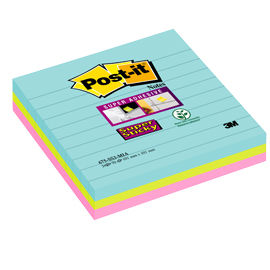 Blocco 70foglietti post-it®super sticky 101x101mm righe 675-ss3-mia col. Miami