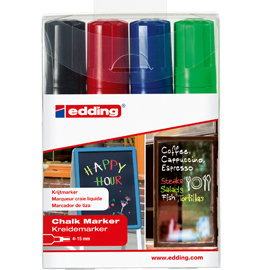 Busta 4 marcatori edding 4090 punta scalpello gesso liquido col.assortiti
