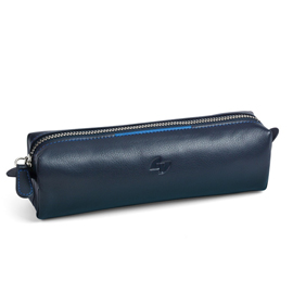 Bustina c/cerniera in vera pelle 18x6x5cm blu niji