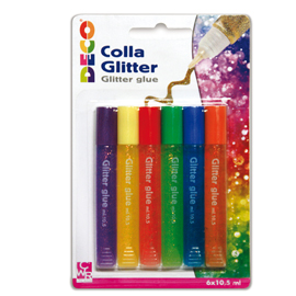 Blister colla glitter 6 penne 10,5ml colori pastello assortiti cwr