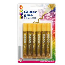 Blister colla glitter 6 penne 10,5ml oro cwr