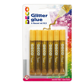 Blister colla glitter 6 penne 10,5ml oro cwr