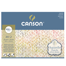 Blocco collato 4 lati aquarelle 23x31 cm 20 fg. 300 gr. Grana fine canson
