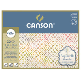 Blocco collato 4 lati aquarelle 31x41 cm 20 fg. 300 gr. Grana fine canson