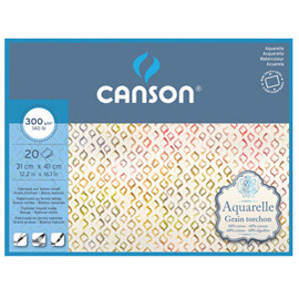 Blocco collato 4 lati aquarelle 31x41cm 20 fg. 300 gr. Grana ruvida canson