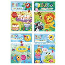 Biglietto buon compleanno c/ruota numerata tema bambini kartos