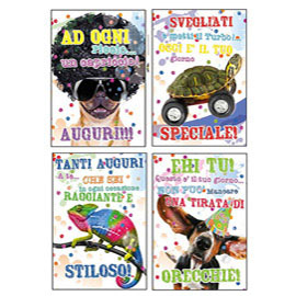 Biglietto buon compleanno c/rifiniture glitter tema animali kartos