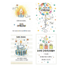 Biglietto buon compleanno c/rifiniture glitter tema generico kartos