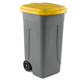 Bidone mobile 100lt grigio c/coperchio giallo per raccolta differenziata