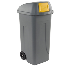 Bidone mobile 100lt grigio c/coperchio push giallo per raccolta differenziata