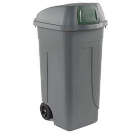 Bidone mobile 100lt grigio c/coperchio push verde per raccolta differenziata