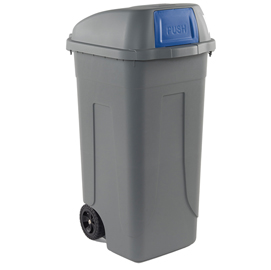 Bidone mobile 100lt grigio c/coperchio push blu per raccolta differenziata
