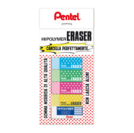 Blister 5 mini gomme hi polymer colori assortiti pentel