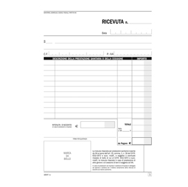 Blocco ricevute sanitarie 50/50 copie autor.21,5x14,8cm num. Se16547n000 semper