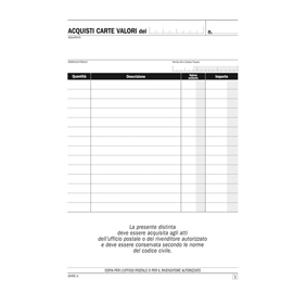Blocco distinta per l’acquisto di carte valori - 50 copie - autoricalcanti - 21,5x14,8cm -1649c0000 - flex