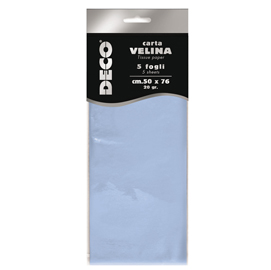 Busta 5 fogli carta velina 20gr 50x76cm azzurro baby cwr