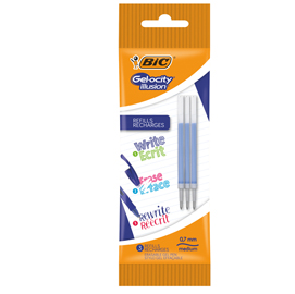 Busta 3 refill sfera gel cancellabile gelocity illusion 0,7mm blu bic